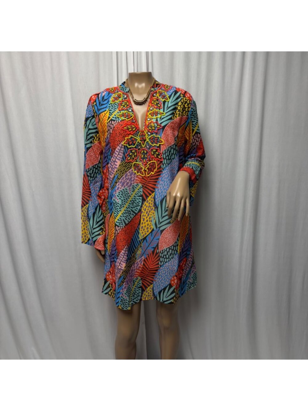 Banana Boat Multicolor Beaded Tunic Dress Size Medium UPF25+ Protection Cover Up